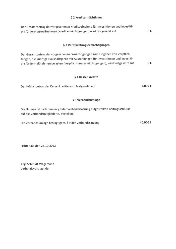 Bekanntmachung der Haushaltssatzung 2023 des Gemeindeverwaltungsverbandes Fichtenau 